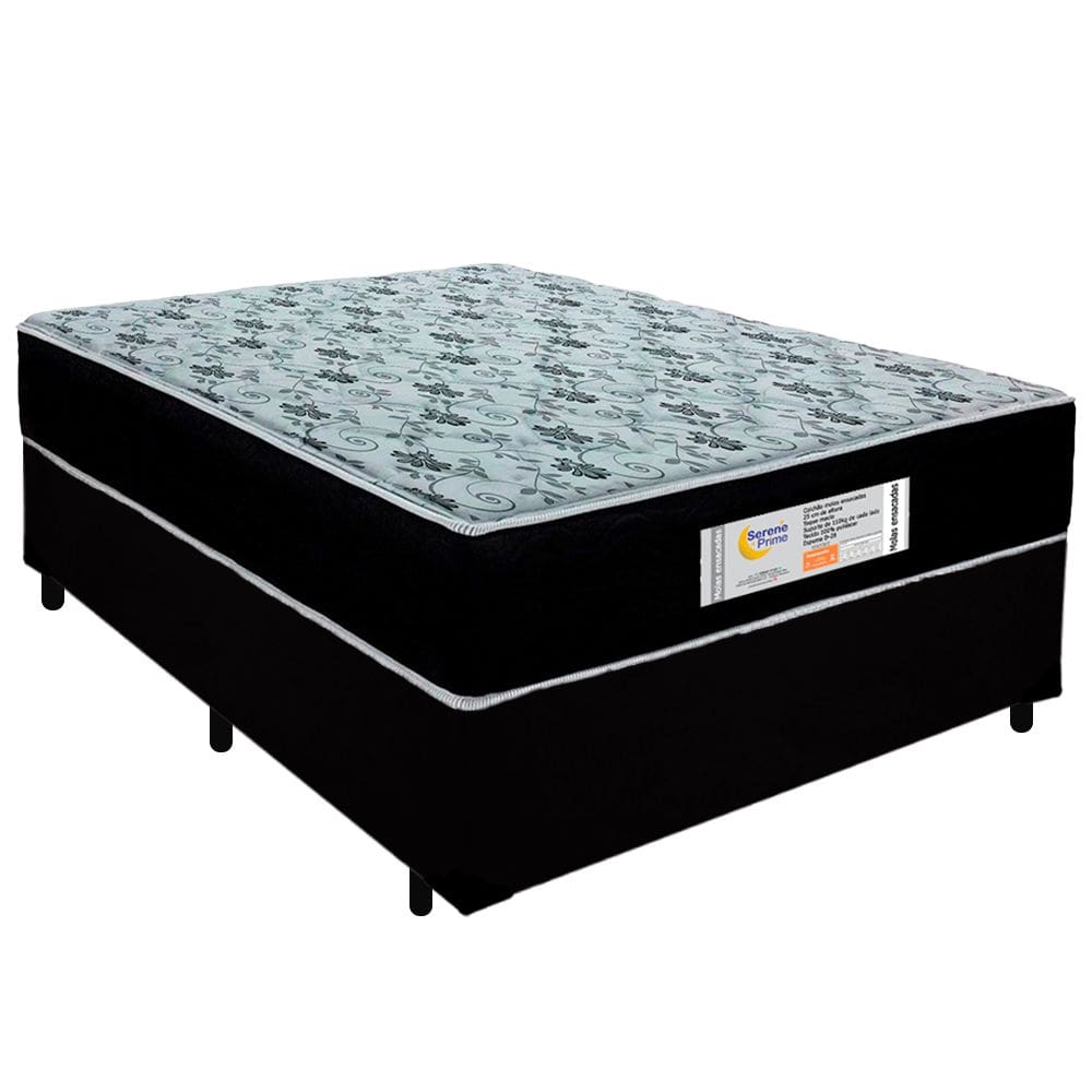Cama Box Casal Suede + Colchão Molas Ensacadas SerenePrime Sonnolux 138x188x65