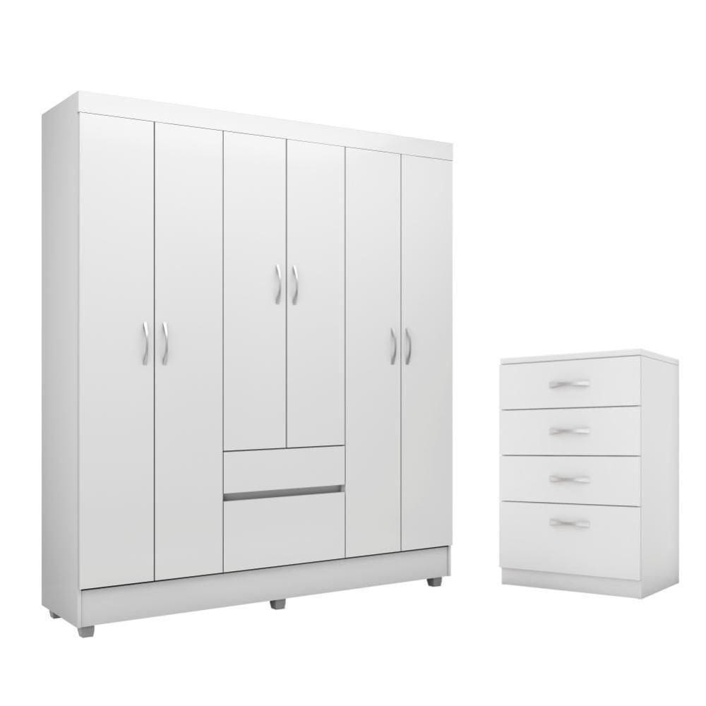 Conjunto Quarto Guarda Roupa E Comoda Forggia Branco