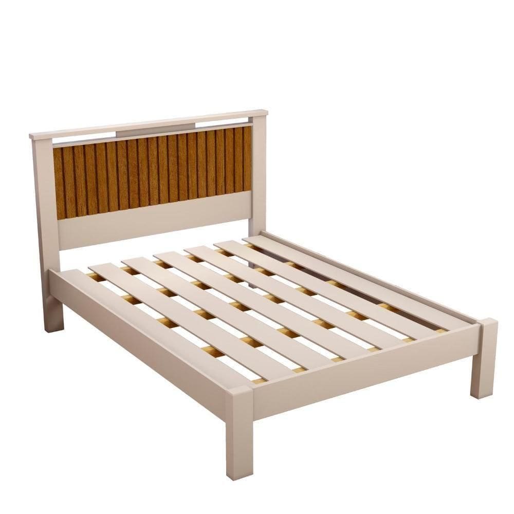 Cama Casal Com Painel Aveludado Marbella Off White