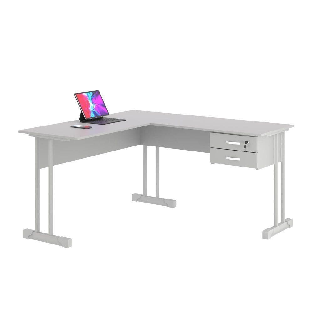 Mesa De Em L Com Gaveta Lima Cinza