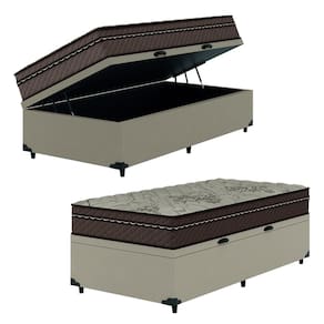 Cama Box Baú Solteiro Colchão Com Molas Ensacadas Tokio 88x188x66cm Marrom/Bege Umaflex