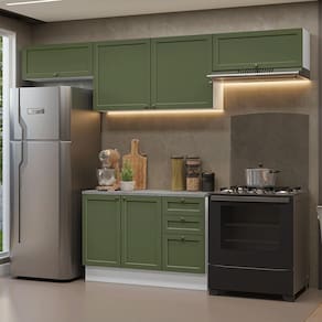 Armário de Cozinha Completa 280 cm Branco/Verde Vik Madesa 01
