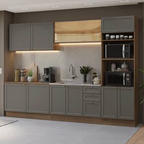 Armário de Cozinha Completa 310 cm Rustic/Cinza Vik Madesa 01