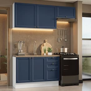 Armário de Cozinha Compacta 180 cm Branco/Azul Vik Madesa 02