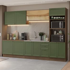 Armário de Cozinha Completa 310 cm Rustic/Verde Vik Madesa 01