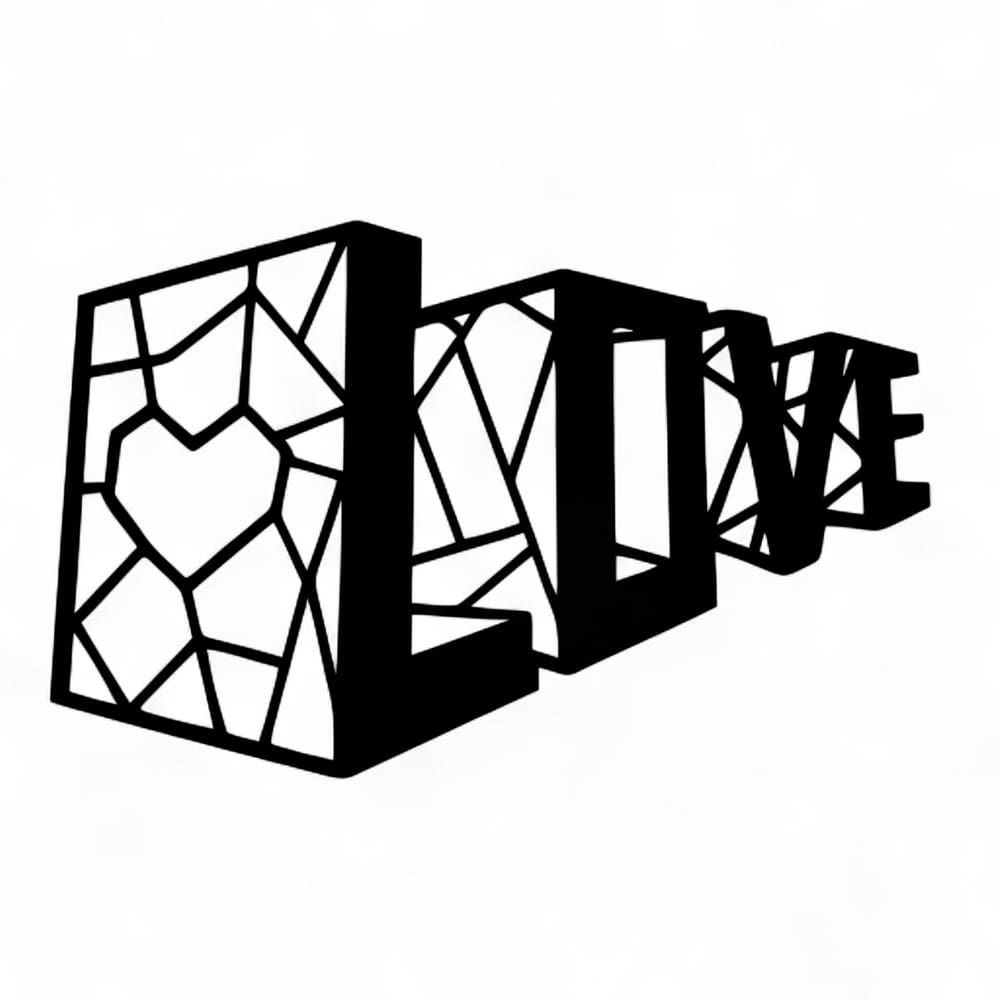Placa Decorativa Palavra Love 3D em Mdf Cor Preto 57 cm