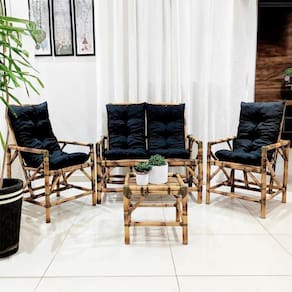 Conjunto Poltronas E Mesa Bambu Para área Externa C- Almofada