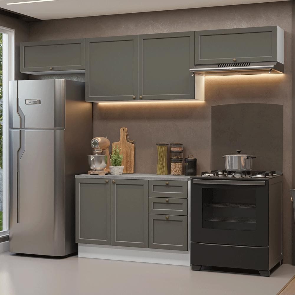 Armário de Cozinha Completa 280 cm Branco/Cinza Vik Madesa 01