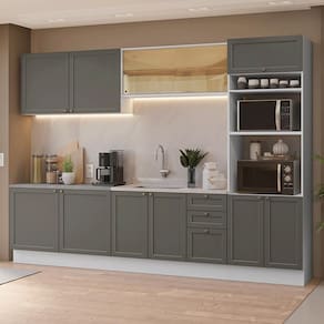 Armário de Cozinha Completa 310 cm Branco/Cinza Vik Madesa 01