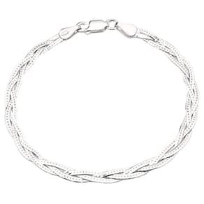 Pulseira Em Prata 925 Maciça Trançada 3 Fios Italiana 18CM 4MM
