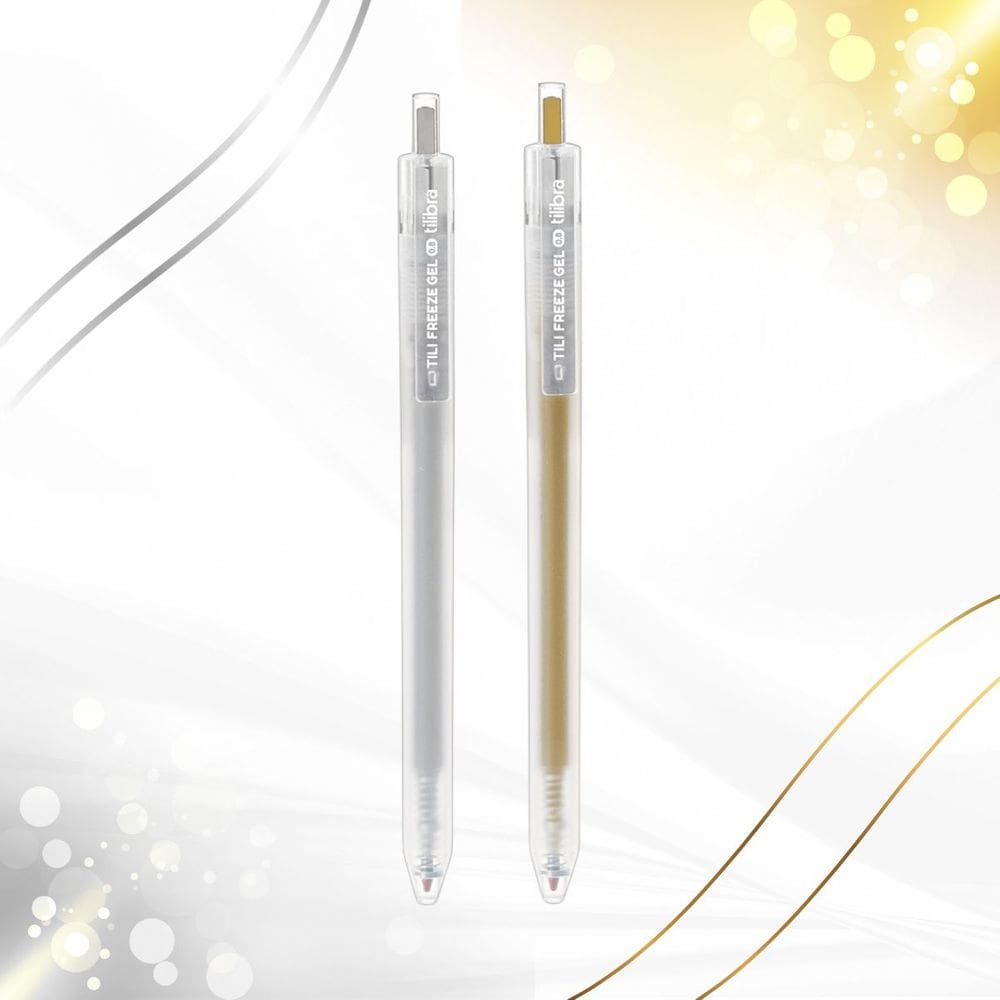 Kit Caneta Gel Tili Freeze 0.8mm Prata e Dourado - Tilibra | Escrita Macia | Cintilante | Metalizada | Contornos | Decor