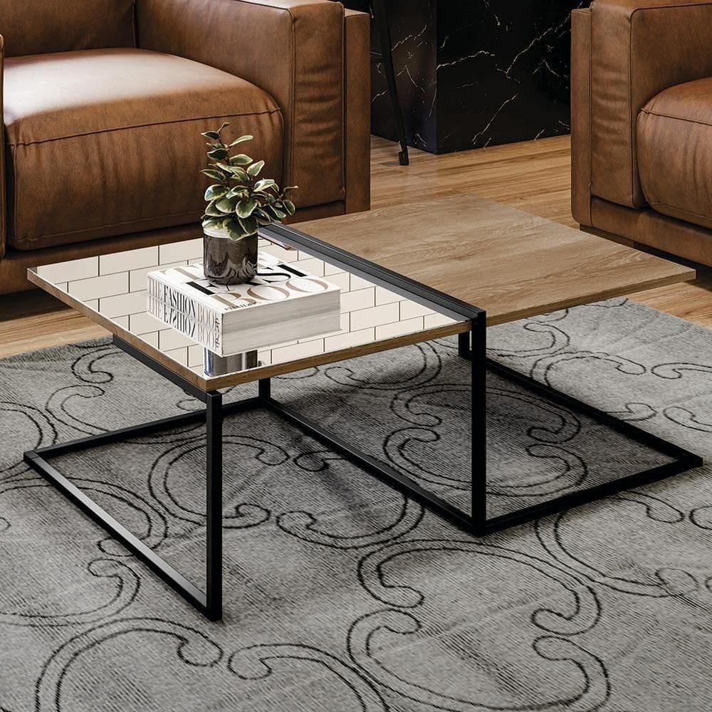 Mesa De Centro Com Vidro Barcelona Demolição Preto