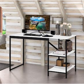 Mesa Industrial Para Escritório Slim Bers Preto E Branco