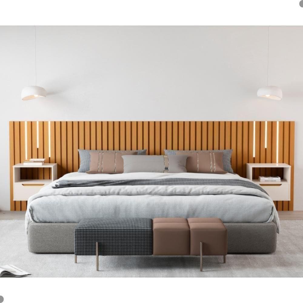 Cabeceira Ripada De Casal Com Led Locarno Nature Pérola