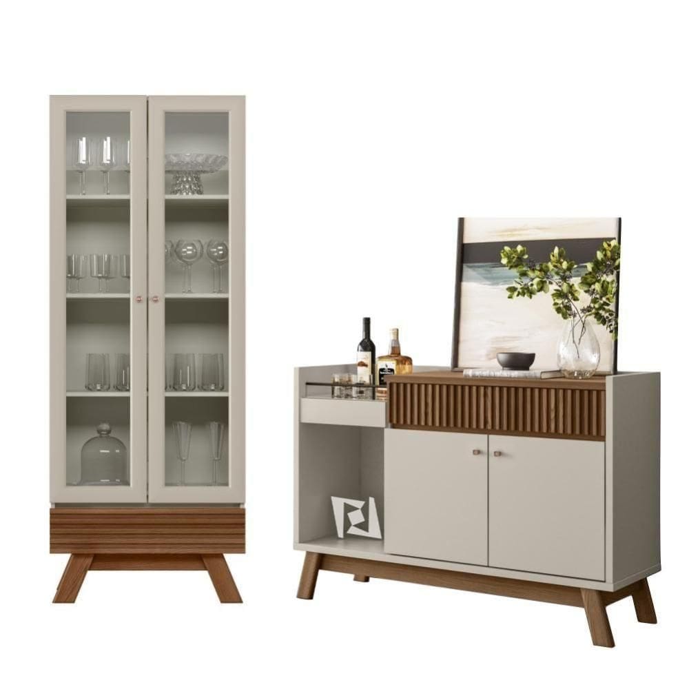 Conjunto Cristaleira E Buffet Com Ripas Toch Freijo Off White