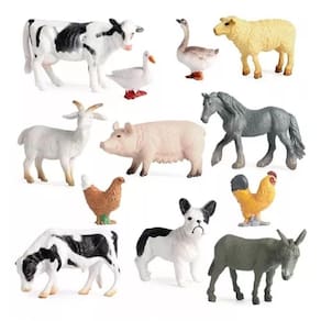 Kit 10 Animais Da Fazenda Safari Zoo Pequenos De Borracha