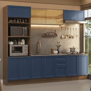 Armário De Cozinha Completa 270 Cm Rustic/azul Vik Madesa 02 Rustic/azul