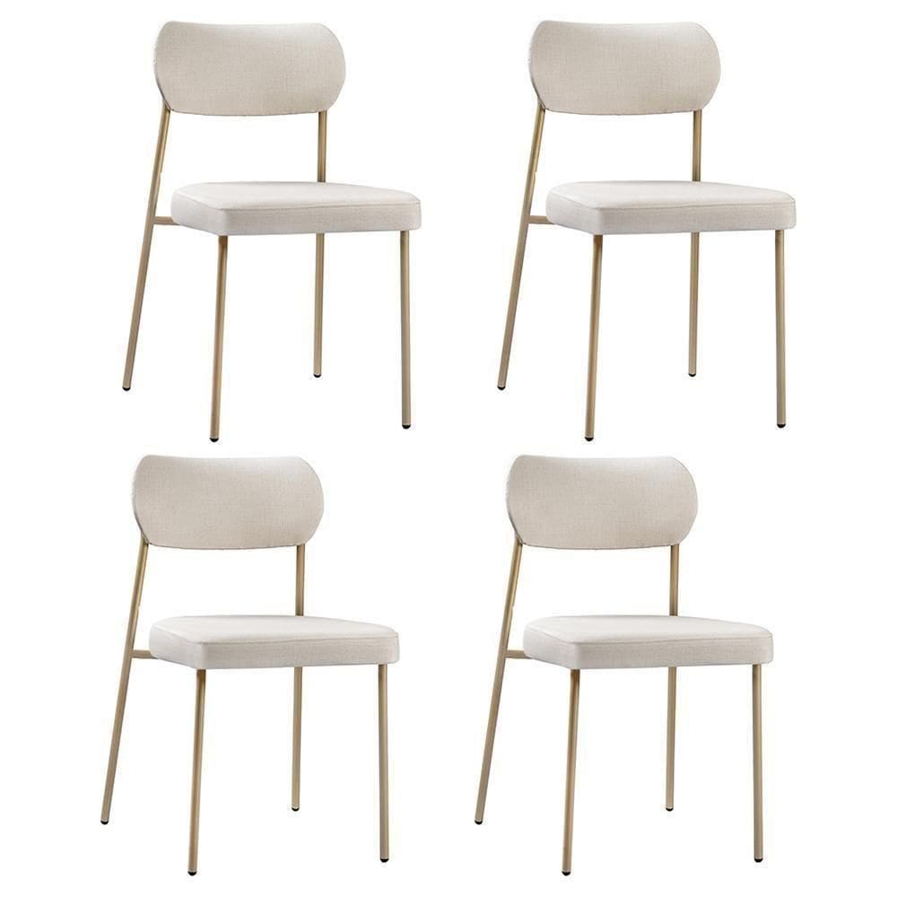 Conjunto 4 CadeirasLavínia Linho Bege/aço Champanhe- Salaone Linho Bege/aço Champanhe