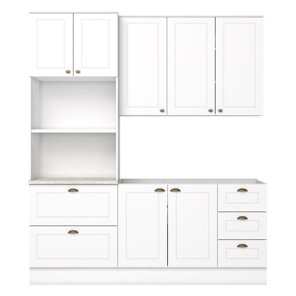 Cozinha Modulada Americana 3 Peças Com Balcão 120cm Sem TampoBranco/calcare - Móveis Henn Branco/calcare