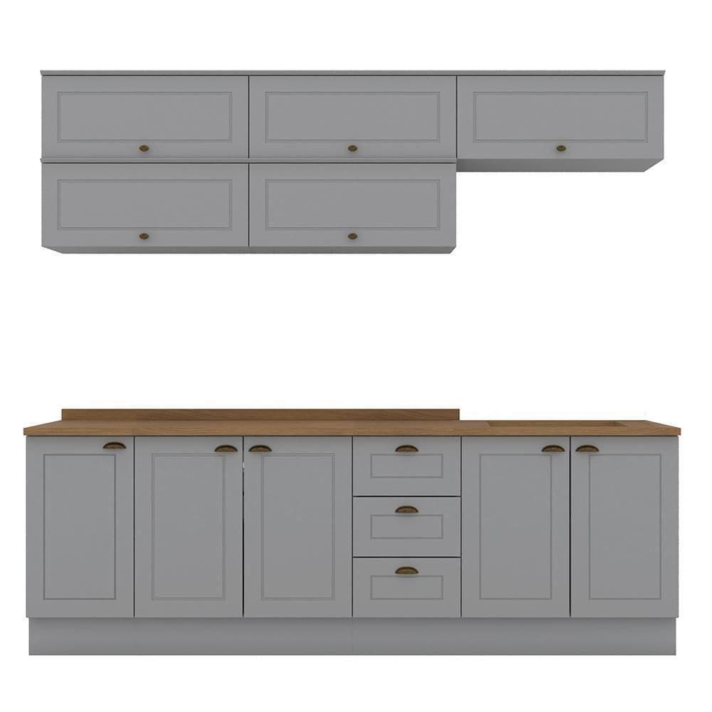 Cozinha Modulada Americana 8 Peças Balcão 120cm Cinza/nature Com Tampo - Móveis Henn Cinza/nature