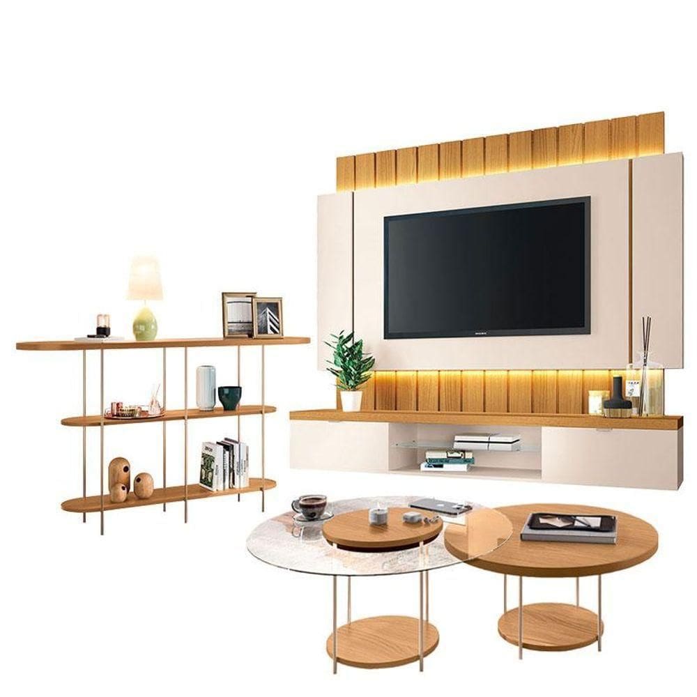 Home Suspenso Illusion Cinamomo Off White E Aparador Infinity E Kit Mesa De Centro Sky Cinamomo- Hb Móveis