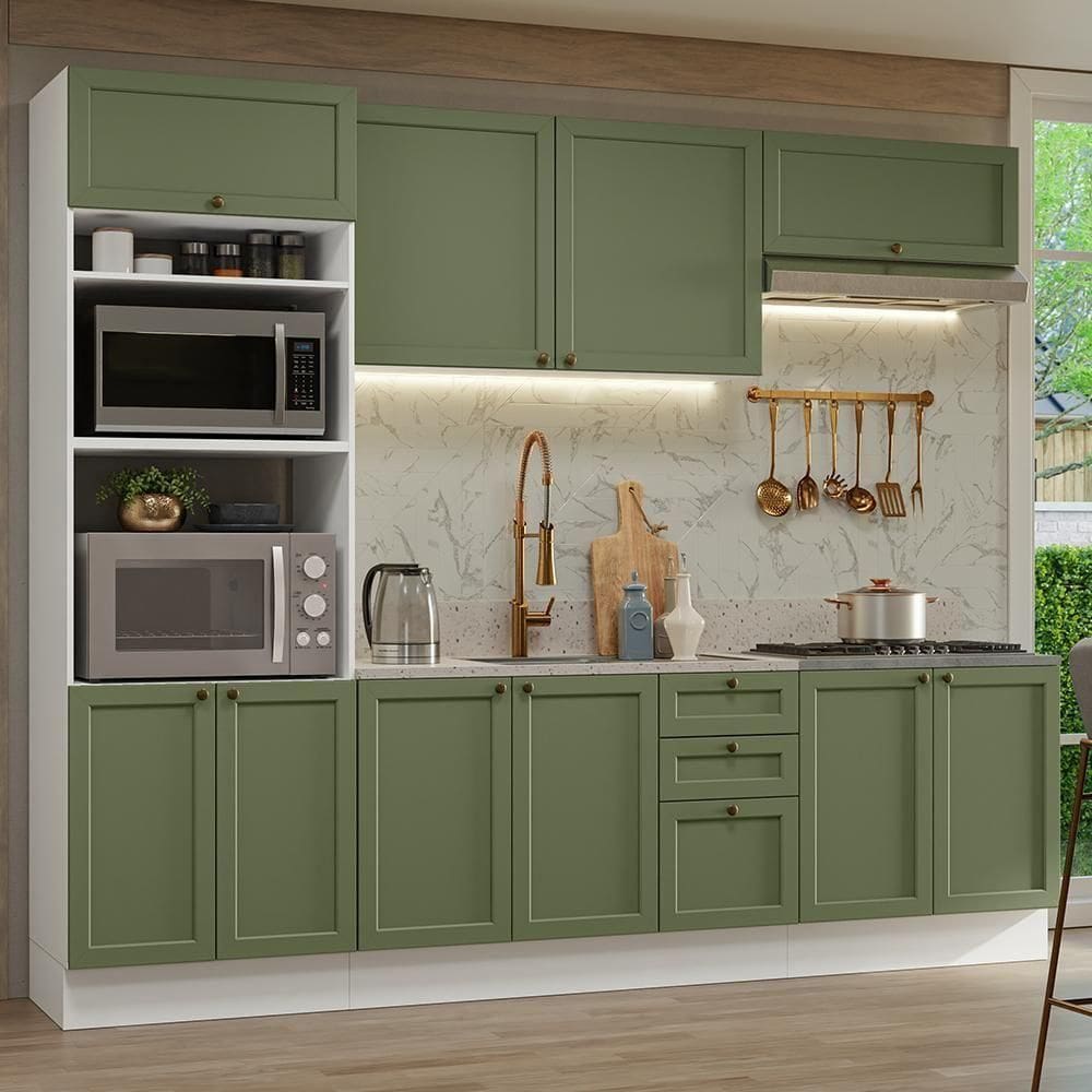 Armário De Cozinha Completa 270 Cm Branco/verde Vik Madesa 01 Branco/verde