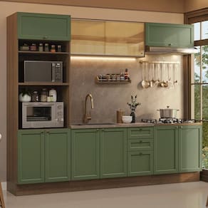 Armário De Cozinha Completa 270 Cm Rustic/verde Vik Madesa 02 Rustic/verde