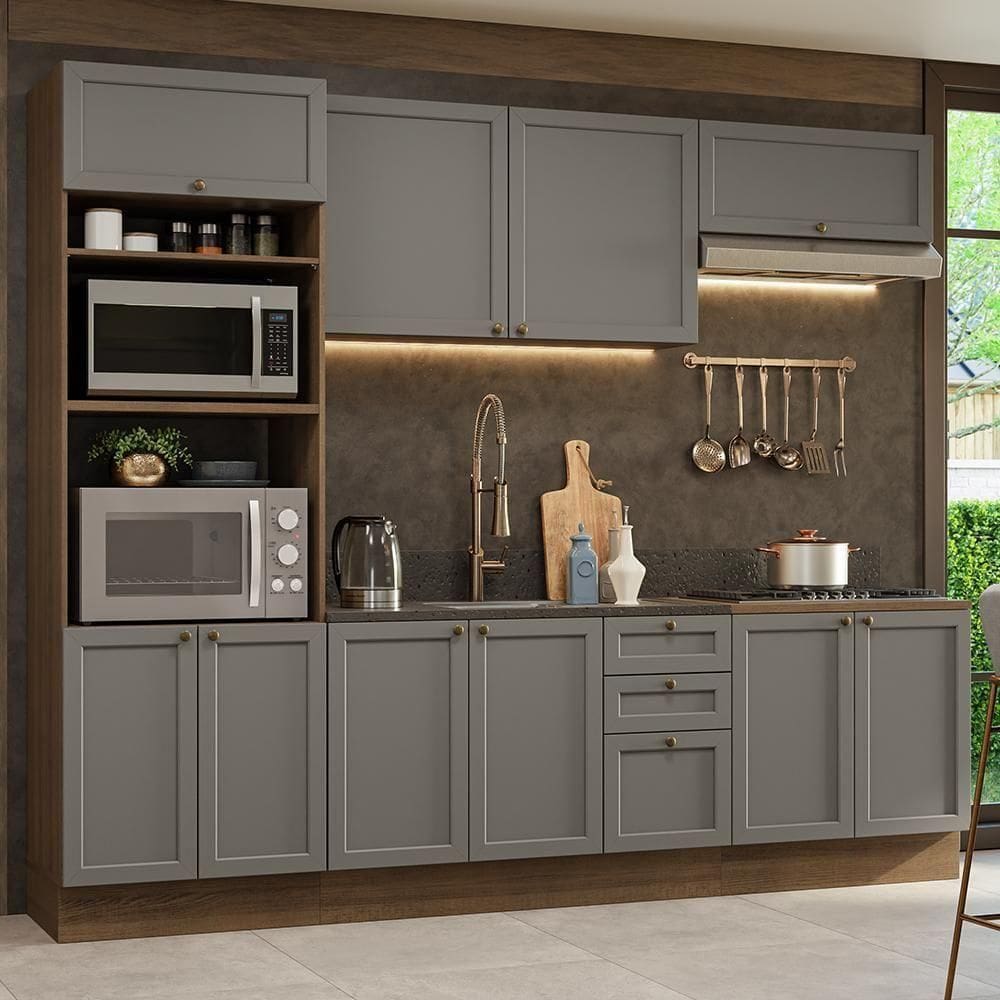 Armário De Cozinha Completa 270 Cm Rustic/cinza Vik Madesa 01 Rustic/cinza