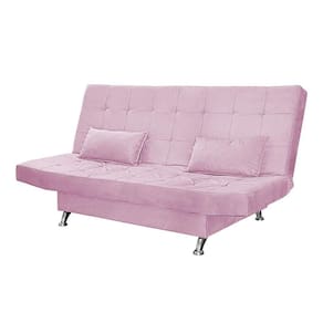 Sofá Cama Casal Com Almofadas 3 Lugares Chicago Suede Rosê