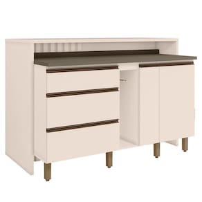 Kit Ilha Gourmet Connect Com Balcões 60cm, 40cm, Porta Toalha E Condimentos Off White Móveis Henn Off White
