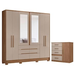 Guarda Roupa Casal San Francisco E Cômoda Vênus Carvalho Fendi - Moval