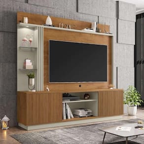 Rack Com Painel Para Até 65 Polegadas Com Led Vidros E 2 Portas Multimóveis Cr45275 Naturalle/off White/ripado