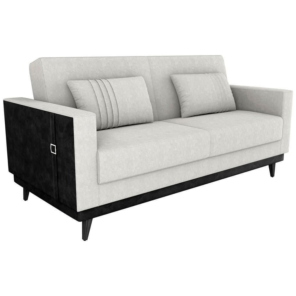 Sofa Cama 2 Lugares 203 Cm Boucle Corino Preto Milani Store Natural