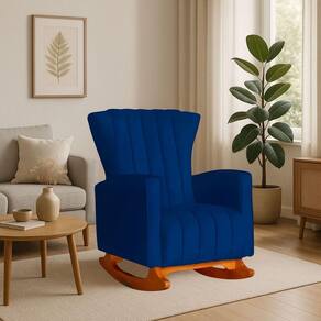 Poltrona Amamentação E Descanso Pés Balanço Luiza Suede Suede Azul Marinho
