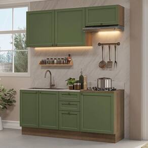 Armário De Cozinha Compacta 180 Cm Rustic/verde Vik Madesa 01 Rustic/verde