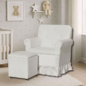 Poltrona De Amamentação Mamãe Catarina Balanço E Puff Suede Suede Bege