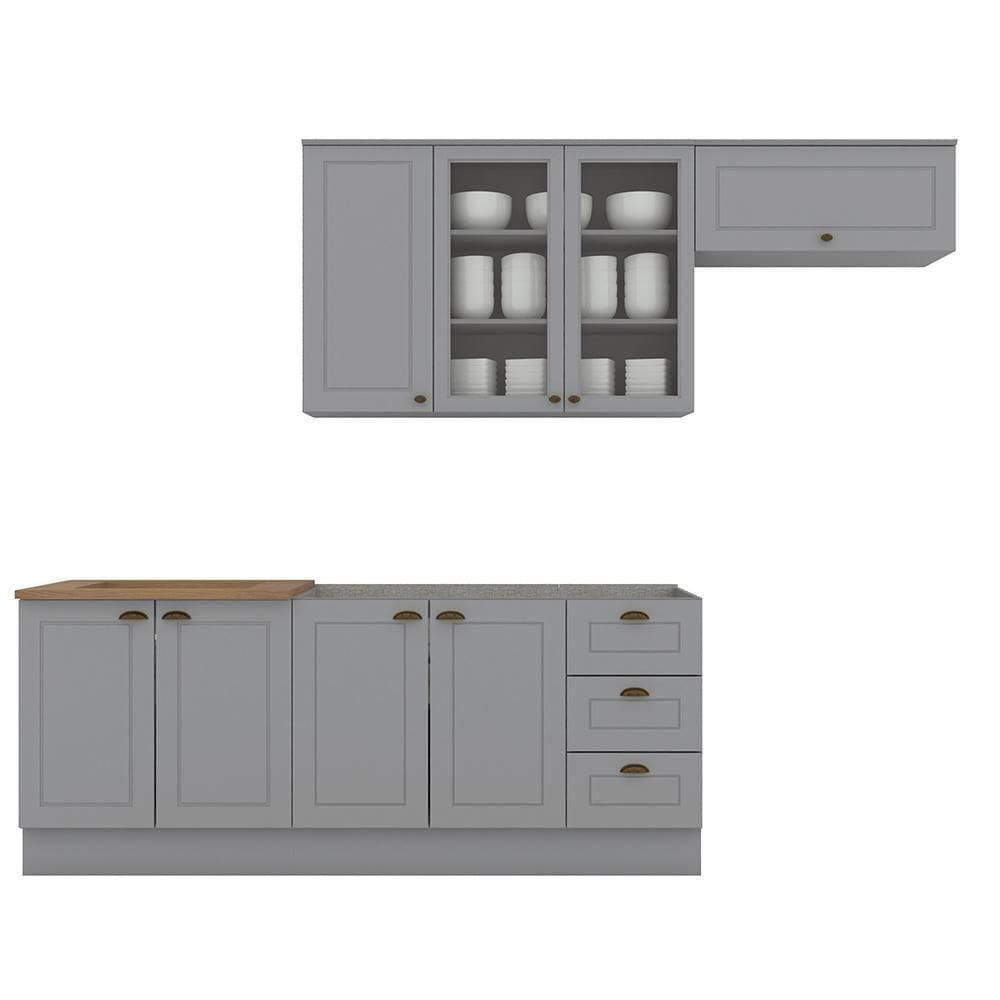 Cozinha Modulada Americana 4 Peças Com Balcão 120cm Sem Tampo Cinza/nature - Móveis Henn Cinza/nature