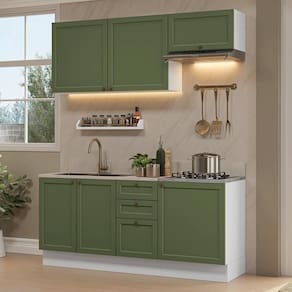 Armário De Cozinha Compacta 180 Cm Branco/verde Vik Madesa 01 Branco/verde