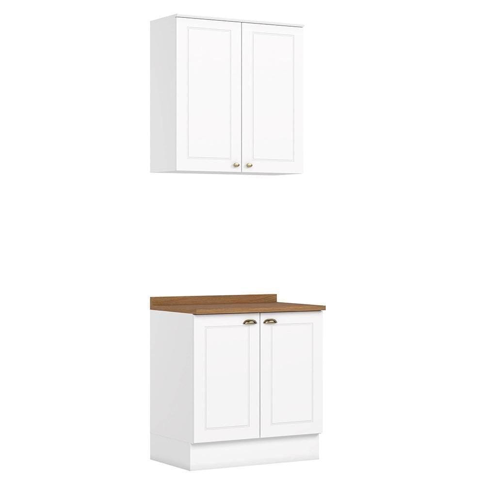 Cozinha Modulada Americana 2 Peças Aéreo E Balcão 80cm Branco/nature Com Tampo Mdp - Móveis Henn Branco/nature