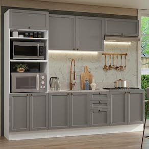 Armário De Cozinha Completa 270 Cm Branco/cinza Vik Madesa 01 Branco/cinza
