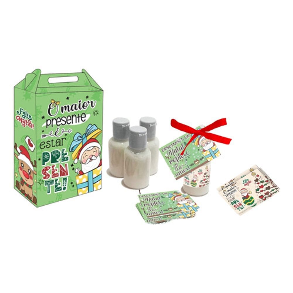 Kit 10 Maletinhas Grandes e 10 Mini Hidratantes lembrancinhas Natal Festa Mimo Cliente