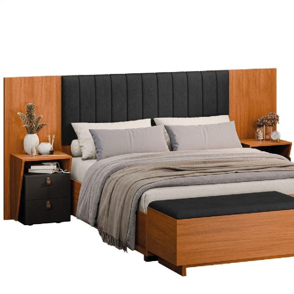 Cabeceira Extensível Estofado 2 Mesas De Apoio Dobuê