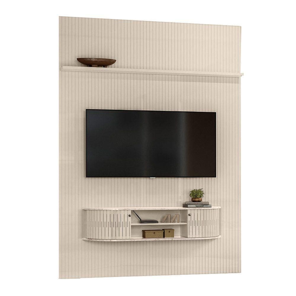 Combo Home Suspenso + Painel Para 60 Polegadas New Monte Carlo - 7 Decor Calacata E Off White