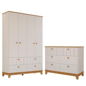 Jogo De Quarto Infantil Biscoito Guarda Roupa E Cômoda 6 Gavetas Off White/nature - Permóbili Baby Off White/nature