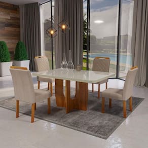 Sala de Jantar 130x90 Roma MDF/Vidro Bom Pastor 4 Cadeiras