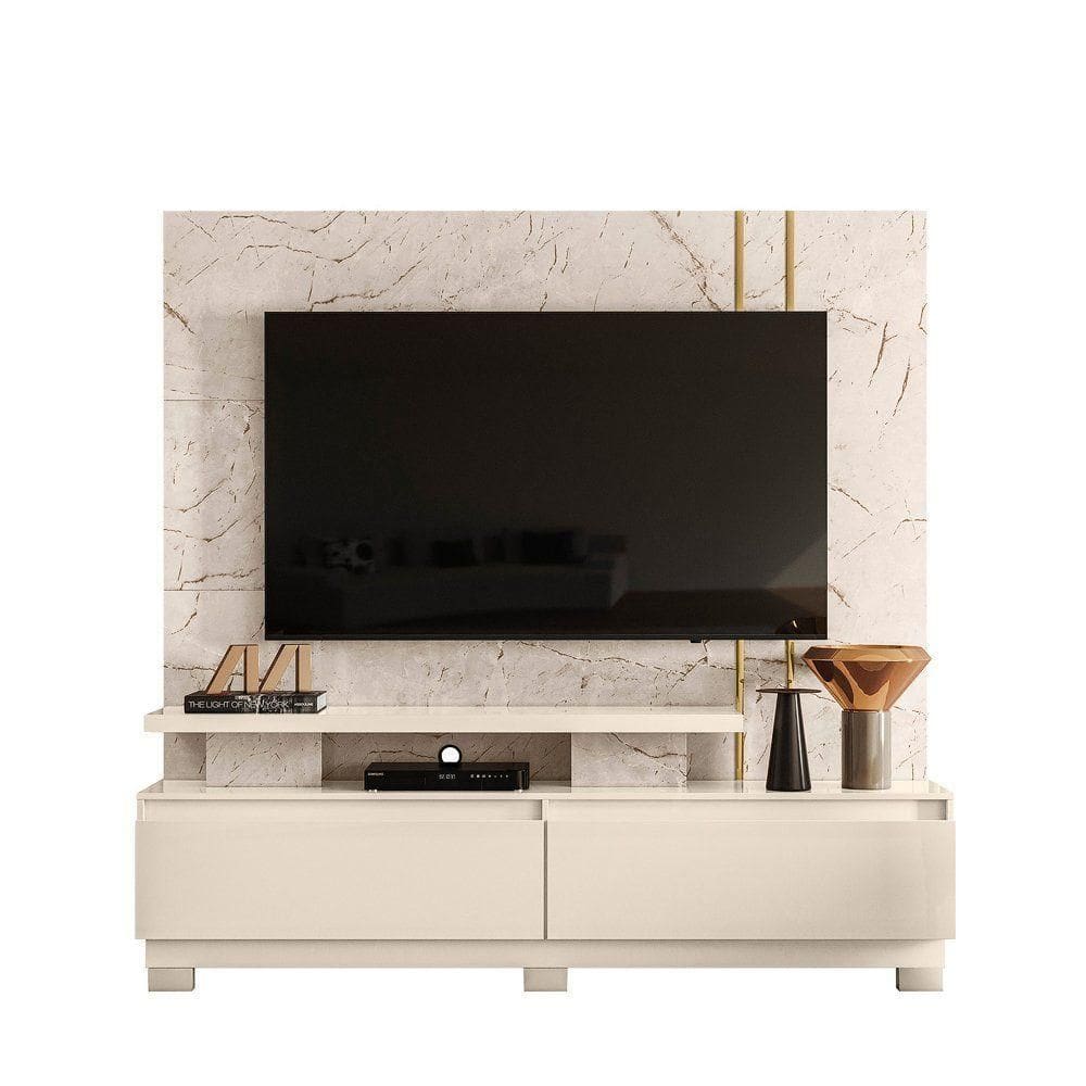 Combo Home Com Pés + Painel Para 60 Polegadas New Apolo - 7 Decor Calacata E Off White
