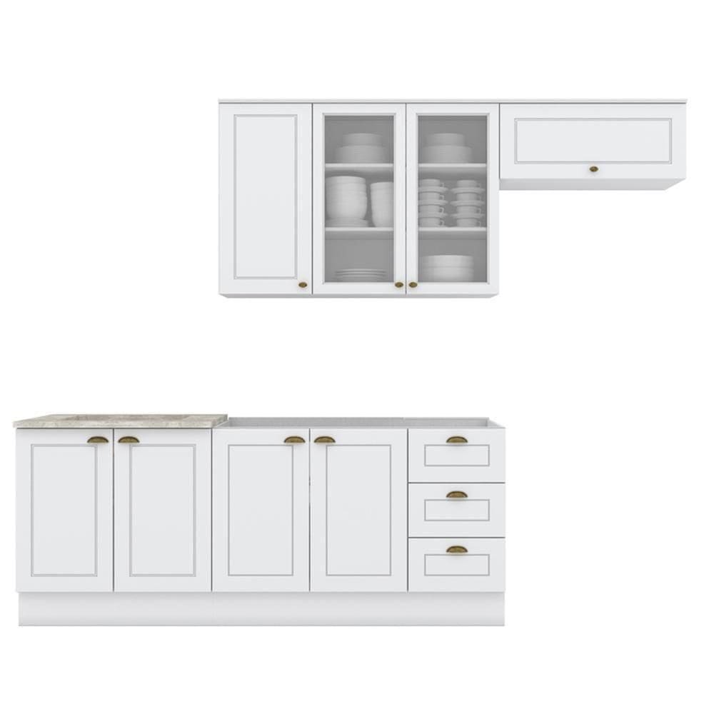 Cozinha Modulada Americana 4 Peças Com Balcão 120cm Sem Tampo Branco/calcare - Móveis Henn Branco/calcare