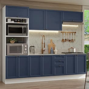 Armário De Cozinha Completa 270 Cm Branco/azul Vik Madesa 01 Branco/azul