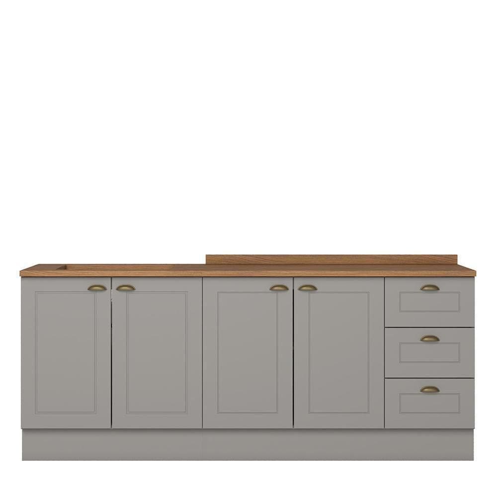 Cozinha Modulada Americana 2 Peças Balcões 120cm E 80cm Cinza/nature Com Tampos Mdp - Móveis Henn Cinza/nature