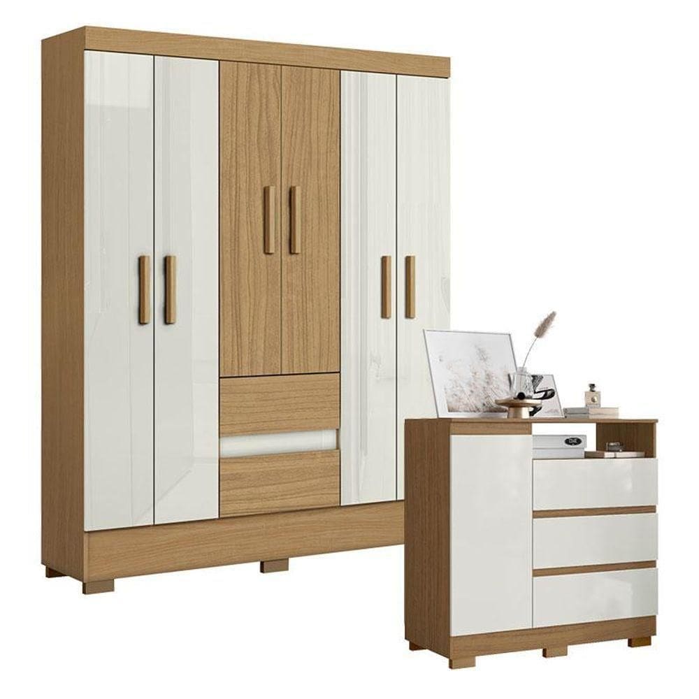 Cômoda 2014143 E Guarda Roupa Casal Coimbra 2005138 Atacama Off White - Aramóveis